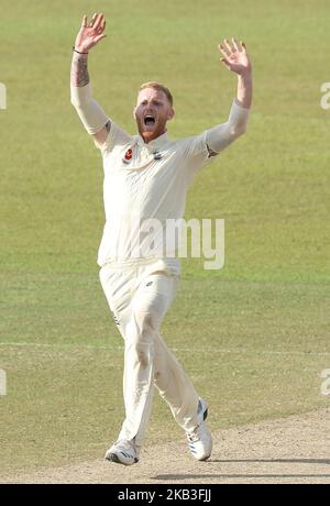 Le joueur de cricket d'Angleterre Ben Stokes fait appel lors du match de 2nd jours de match de cricket de 3rd et du dernier test de match de cricket entre l'Angleterre et le Sri Lanka au stade international de cricket de la SSC, Colombo, Sri Lanka. 11-24-2018 (photo de Thharaka Basnayaka/NurPhoto) Banque D'Images