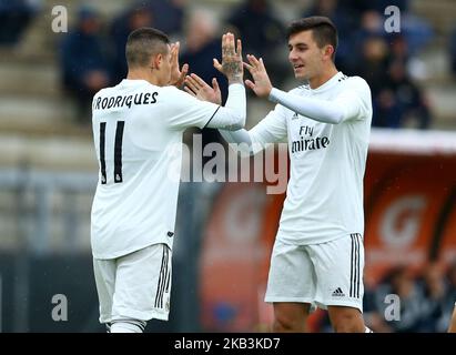 AS Roma - FC Real Madrid : le groupe G Rodrigo de la Ligue de la Jeunesse de l'UEFA célèbre au stade Tre Fontane de Rome, Italie sur 27 novembre 2018. (Photo de Matteo Ciambelli/NurPhoto) Banque D'Images