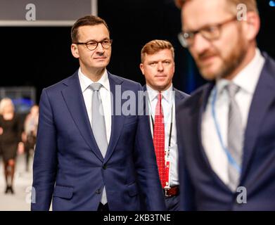 Le Premier ministre polonais, Mateusz Morawiecki, arrive au panel de haut niveau lors de la Katowice de COP24, en Pologne, le 4th décembre 2018. COP24 est organisé par la Convention-cadre des Nations Unies sur les changements climatiques (CCNUCC). (Photo par Dominika Zarzycka/NurPhoto) Banque D'Images