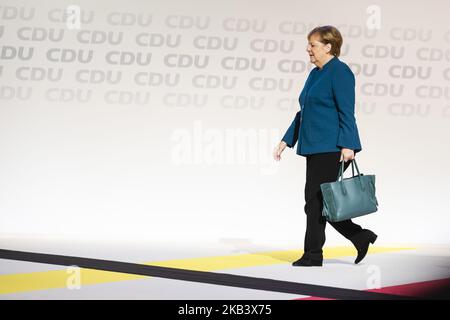 Angela Merkel, chancelière allemande et présidente de l'Union chrétienne-démocrate (CDU), arrive au 31. Congrès du parti à Hambourg, Allemagne sur 7 décembre 2018. (Photo par Emmanuele Contini/NurPhoto) Banque D'Images