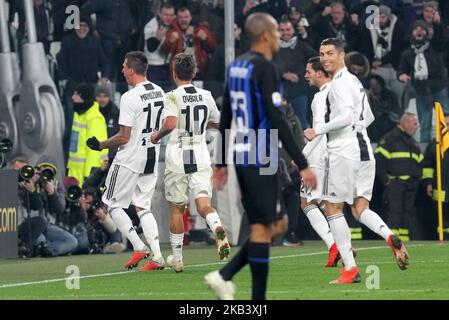 Mario Mandzukic (Juventus FC) célèbre après avoir obtenu son score lors du match de football de la série A entre le Juventus FC et le FC Internazionale au stade Allianz de 7 décembre 2018 à Turin, en Italie. Juventus a gagné 1-0 sur Internazionale. (Photo par Massimiliano Ferraro/NurPhoto) Banque D'Images