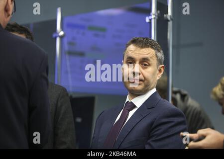 Société industrielle slovaque énergique « NAFTA A.S. » Le membre du Conseil d'administration Robert Bundil est vu lors de la conférence de presse à Kiev, Ukraine, 18 décembre 2018. La société pétrolière et gazière ALENA prendra en charge le développement du champ de Yuzivske d'ici la fin de 2019. (Photo par Sergii Kharchenko/NurPhoto) Banque D'Images