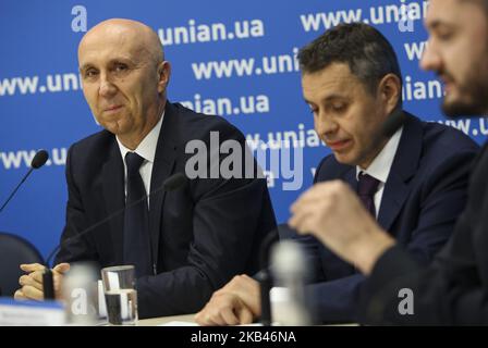 Directeur de « NAFTA R.V. » Lubomir Kopcik est vu lors de la conférence de presse à Kiev, Ukraine, 18 décembre 2018. La société pétrolière et gazière ALENA prendra en charge le développement du champ de Yuzivske d'ici la fin de 2019. (Photo par Sergii Kharchenko/NurPhoto) Banque D'Images