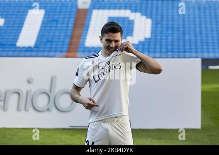 Brahim Diaz lors de sa présentation officielle en tant que joueur de football du Real Madrid au stade Santiago Bernabeu à Madrid, Espagne. 07 janvier 2019. (Photo de A. Ware/NurPhoto) Banque D'Images