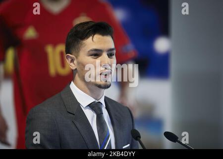 Brahim Diaz lors de sa présentation officielle en tant que joueur de football du Real Madrid au stade Santiago Bernabeu à Madrid, Espagne. 07 janvier 2019. (Photo de A. Ware/NurPhoto) Banque D'Images