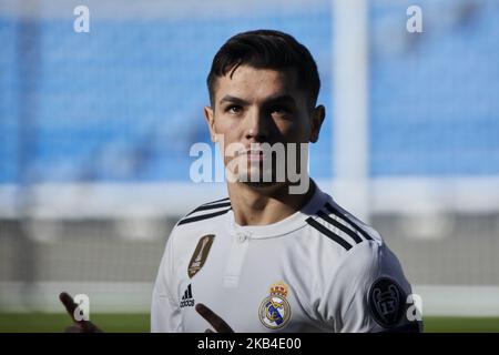 Brahim Diaz lors de sa présentation officielle en tant que joueur de football du Real Madrid au stade Santiago Bernabeu à Madrid, Espagne. 07 janvier 2019. (Photo de A. Ware/NurPhoto) Banque D'Images