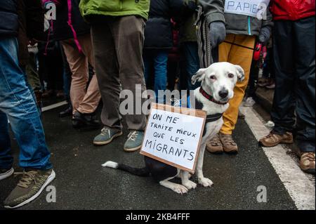 12 janvier, Bruxelles. Environ 2500 personnes ont pris les rues de Bruxelles pour protester contre les politiques anti-migratoires du gouvernement du Premier ministre Charles Michel, du ministre de l'intérieur Jan Jambon et de l'ancien secrétaire d'État à l'asile Theo Francken. Avec cette manifestation, ils exigent des condamnations systématiques de violences racistes, patriarcales et policières, la fin des opérations de police pour arrêter les migrants dans les lieux publics ou privés, la régularisation de tous les sans-papiers et l'ouverture de couloirs humanitaires pour tous les migrants arrivant en Belgique. (Photo par Romy Arroyo Fernandez/NurPhoto) Banque D'Images