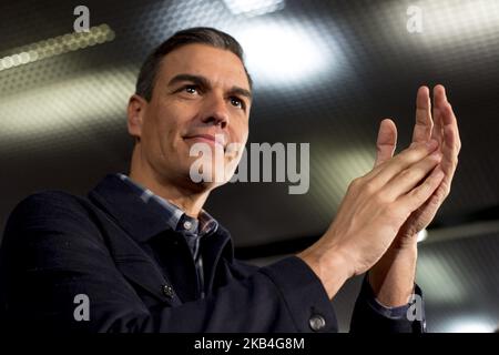 Le Premier ministre espagnol, Pedro Sanchez, prononce son discours lors d'un rassemblement du candidat PSOE du Parti socialiste de Catalogne (PSC) pour les élections municipales de Barcelone Jaume Collboni, à Barcelone, Espagne sur 12 janvier 2019. Des élections municipales en Espagne auront lieu sur le prochain 26 mai. (Photo de Miquel Llop/NurPhoto) Banque D'Images