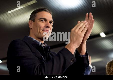 Le Premier ministre espagnol, Pedro Sanchez, prononce son discours lors d'un rassemblement du candidat PSOE du Parti socialiste de Catalogne (PSC) pour les élections municipales de Barcelone Jaume Collboni, à Barcelone, Espagne sur 12 janvier 2019. Des élections municipales en Espagne auront lieu sur le prochain 26 mai. (Photo de Miquel Llop/NurPhoto) Banque D'Images