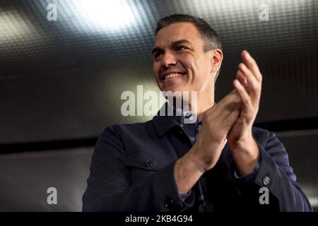 Le Premier ministre espagnol, Pedro Sanchez, prononce son discours lors d'un rassemblement du candidat PSOE du Parti socialiste de Catalogne (PSC) pour les élections municipales de Barcelone Jaume Collboni, à Barcelone, Espagne sur 12 janvier 2019. Des élections municipales en Espagne auront lieu sur le prochain 26 mai. (Photo de Miquel Llop/NurPhoto) Banque D'Images