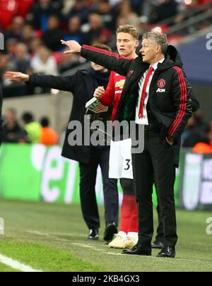 Londres, Angleterre - 13 janvier 2019 le directeur de Manchester United Ole Gunnar Solskjr (gardien) pendant la première ligue anglaise entre Tottenham Hotspur et Manchester United au stade Wembley, Londres, Angleterre le 13 janvier 2019 (photo par action Foto Sport/NurPhoto) Banque D'Images