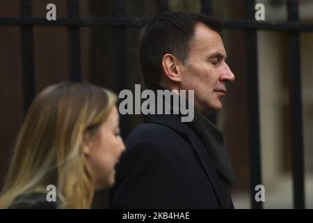 Le secrétaire britannique aux Affaires étrangères Jeremy Hunt arrive pour la réunion hebdomadaire du cabinet au 10 Downing Street à Londres sur 15 janvier 2019. Le Parlement doit enfin voter aujourd'hui pour décider s'il doit soutenir ou voter contre l'accord conclu entre le gouvernement du premier ministre Theresa May et l'Union européenne. (Photo par Alberto Pezzali/NurPhoto) Banque D'Images