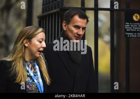 Le secrétaire britannique aux Affaires étrangères Jeremy Hunt arrive pour la réunion hebdomadaire du cabinet au 10 Downing Street à Londres sur 15 janvier 2019. Le Parlement doit enfin voter aujourd'hui pour décider s'il doit soutenir ou voter contre l'accord conclu entre le gouvernement du premier ministre Theresa May et l'Union européenne. (Photo par Alberto Pezzali/NurPhoto) Banque D'Images