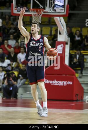 Quentin Serron, en action lors du match du groupe D de la Ligue des champions de basket-ball de la FIBA entre SIG Strasbourg (STR) et Neptunas Klaipeda (NEP) Rhenus Sport à Strasbourg, France sur 15 janvier 2019. (Photo par Elyxandro Cegarra/NurPhoto) Banque D'Images