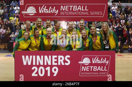 L'équipe australienne gagnante lors du match international Netball Netball de la série Quad Vitality Netball entre l'Angleterre et l'Australie au Copper Box Arena sur 20 janvier 2019 à Londres, en Angleterre. (Photo par action Foto Sport/NurPhoto) Banque D'Images