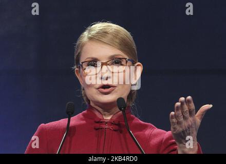 Yulia Timoshenko, la politicienne ukrainienne et chef du parti 'Batkivshchyna', prend la parole lors d'une convention solennelle de son parti à Kiev, en Ukraine, le 22 janvier 2019. La convention a présenté Ioulia Timochenko comme candidat aux futures élections présidentielles du 2019 mars. (Photo de NurPhoto) Banque D'Images