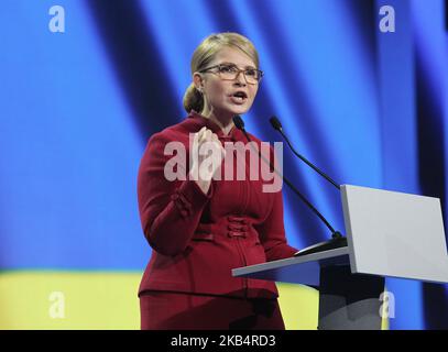 Yulia Timoshenko, la politicienne ukrainienne et chef du parti 'Batkivshchyna', prend la parole lors d'une convention solennelle de son parti à Kiev, en Ukraine, le 22 janvier 2019. La convention a présenté Ioulia Timochenko comme candidat aux futures élections présidentielles du 2019 mars. (Photo de NurPhoto) Banque D'Images