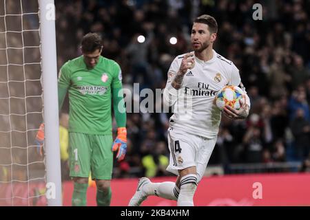 Sergio Ramos, du Real Madrid, célèbre le match de football de Copa del Rey entre le Real Madrid et le FC de Gérone au stade Santiago Bernabeu de Madrid, en Espagne. 24 janvier 2019. (Photo de A. Ware/NurPhoto) Banque D'Images