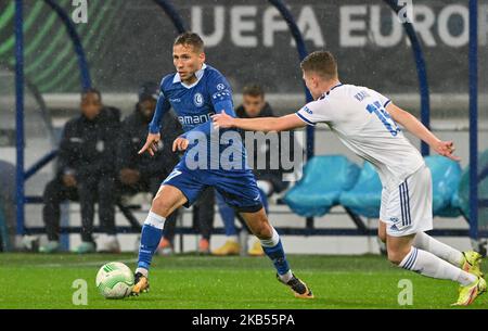 Gent , Belgique . 03/11/2022, Andrew Hjulsager (17) de Gent photographié lors d'un match de football entre AA Gent et Molde FK, au cours du sixième et dernier match du groupe F dans la Ligue des conférences européennes de l'UEFA pour la saison 2022-2023 , le jeudi 3 novembre 2022 à Gent , Belgique . PHOTO DAVID CATRY | SPORTPIX Banque D'Images