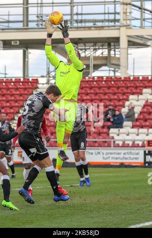 NORTHAMPTON, ROYAUME-UNI. 3RD FÉVRIER. René Gilmartin, gardien de Colchester United, lors de la première moitié du match de la Sky Bet League Two entre Northampton Town et Colchester United au PTS Academy Stadium, Northampton, le samedi 2nd février 2019. (Photo par MI News/NurPhoto) Banque D'Images