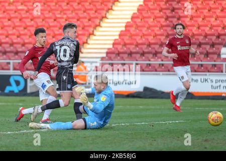 NORTHAMPTON, ROYAUME-UNI. 3RD FÉVRIER. Sammie Szmodics a obtenu un score pour Colchester United, pour prolonger son avance pour le faire 4 - 0 contre Northampton Town, lors du match Sky Bet League Two entre Northampton Town et Colchester United au PTS Academy Stadium, Northampton, le samedi 2nd février 2019. (Photo par MI News/NurPhoto) Banque D'Images