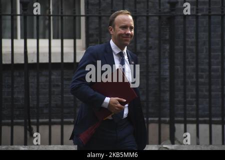 Matt Hancock, secrétaire à la Santé, 10 Downing Street après avoir assisté à une réunion du Cabinet, Londres on 10 septembre 2019. Le Parlement britannique est suspendu jusqu'à la mi-octobre. (Photo par Alberto Pezzali/NurPhoto) Banque D'Images
