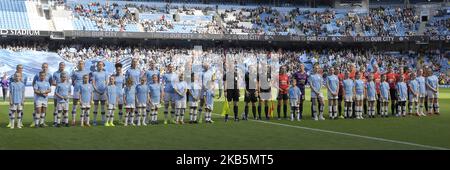 Manchester City et Manchester United s'alignent avant le début du match de la Super League des femmes de la FA anglaise entre Manchester City et Manchester United au stade de la ville de Manchester, Manchester Angleterre, le 07 septembre 2019. (Photo par action Foto Sport/NurPhoto) Banque D'Images