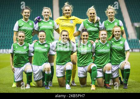 Photo de l'équipe Hibernian en prévision du match de la Ligue des champions des femmes de l'UEFA de la première jambe de 32 entre le FC Hibernian et le SK Slavia Praha sur la route de Pâques le 11 septembre 2019 à Édimbourg, en Écosse. (Photo par Ewan Bootman/NurPhoto) Banque D'Images