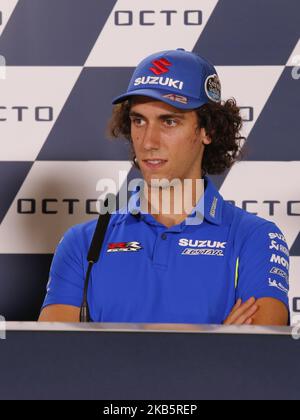 Alex Rins lors de la conférence de presse avant le Gran Premio OCTO de Saint-Marin e Riviera di Rimini 2019 au circuit Misano-Marco Simoncelli, sur 12 septembre 2019 (photo de Loris Roselli/NurPhoto). Banque D'Images