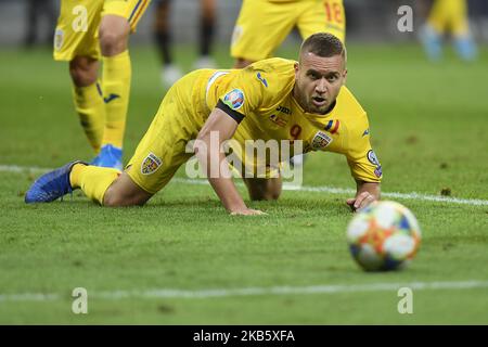 George Puscas de Roumanie réagit lors du match de football de qualification de l'UEFA EURO 2020 groupe F Roumanie contre Espagne à l'Arena Nationala sur 05 septembre 2019 à Bucarest, Roumanie. (Photo par Alex Nicodim/NurPhoto) Banque D'Images