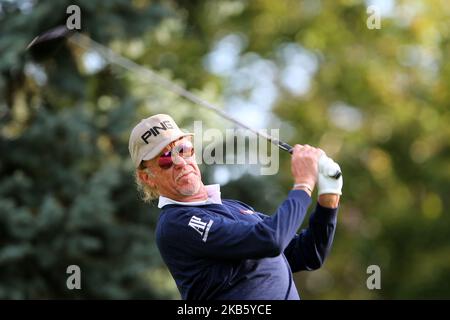 Miguel Angel Jiménez, de Malaga, Espagne, arrive au deuxième tour du défi Ally présenté par McLaren au Warwick Hills Golf & Country Club, Grand blanc, MI, États-Unis Samedi, 14 septembre, 2019. (Photo par Amy Lemus/NurPhoto) Banque D'Images