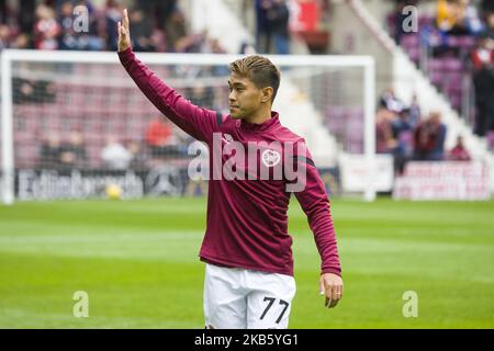 Ryotaro Meshino of Hearts avant le match de la Premier League écossaise entre Hearts et Motherwell au parc de Tynecastle, le 14 septembre 2019 à Édimbourg, en Écosse. (Photo par Ewan Bootman/NurPhoto) Banque D'Images