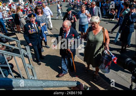 Les anciens combattants de la deuxième Guerre mondiale arrivent à l'arrivée de South route, dans le cadre des célébrations du 75 anniversaire de l'OMG à Veghel, sur 14 septembre 2019. (Photo par Romy Arroyo Fernandez/NurPhoto) Banque D'Images