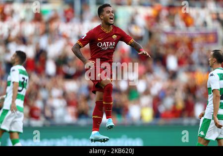 Justin Kluivert de Roma célèbre après avoir marquant le but de 4-0 pendant le match de la série A COMME Roma v US Sassuolo au stade Olimpico à Rome, Italie sur 15 septembre 2019 (photo de Matteo Ciambelli/NurPhoto) Banque D'Images