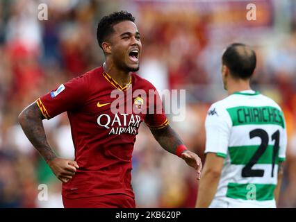 Justin Kluivert de Roma célèbre après avoir marquant le but de 4-0 pendant le match de la série A COMME Roma v US Sassuolo au stade Olimpico à Rome, Italie sur 15 septembre 2019 (photo de Matteo Ciambelli/NurPhoto) Banque D'Images