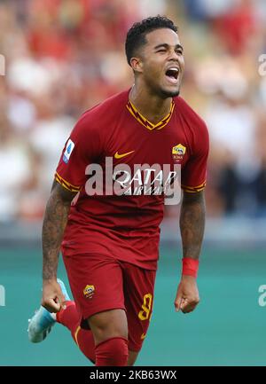 Justin Kluivert de Roma célèbre après avoir été marquant pendant le match de la série A COMME Roma contre US Sassuolo au stade Olimpico de Rome, Italie sur 15 septembre 2019 (photo de Matteo Ciambelli/NurPhoto) Banque D'Images