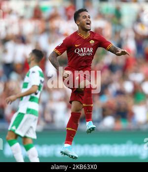 Justin Kluivert de Roma célèbre après avoir été marquant pendant le match de la série A COMME Roma contre US Sassuolo au stade Olimpico de Rome, Italie sur 15 septembre 2019 (photo de Matteo Ciambelli/NurPhoto) Banque D'Images