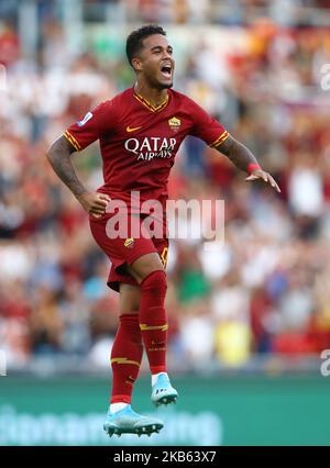 Justin Kluivert de Roma célèbre après avoir été marquant pendant le match de la série A COMME Roma contre US Sassuolo au stade Olimpico de Rome, Italie sur 15 septembre 2019 (photo de Matteo Ciambelli/NurPhoto) Banque D'Images