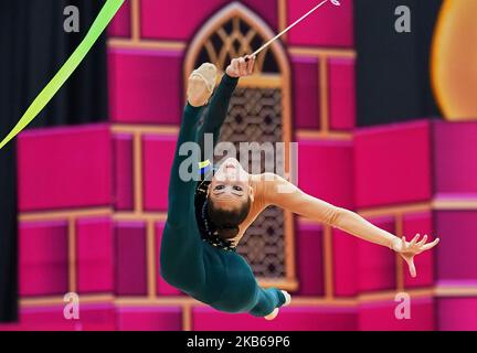 Vlada Nikolichenko d'Ukraine pendant les Championnats du monde de gymnastique rythmique 37th à l'arène nationale de gymnastique à Bakou, Azerbaïdjan sur 19 septembre 2019. (Photo par Ulrik Pedersen/NurPhoto) Banque D'Images