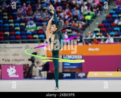 Vlada Nikolichenko d'Ukraine pendant les Championnats du monde de gymnastique rythmique 37th à l'arène nationale de gymnastique à Bakou, Azerbaïdjan sur 19 septembre 2019. (Photo par Ulrik Pedersen/NurPhoto) Banque D'Images