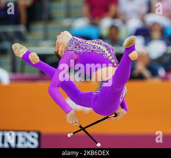 Vlada Nikolichenko d'Ukraine pendant les Championnats du monde de gymnastique rythmique 37th à l'arène nationale de gymnastique à Bakou, Azerbaïdjan sur 20 septembre 2019. (Photo par Ulrik Pedersen/NurPhoto) Banque D'Images