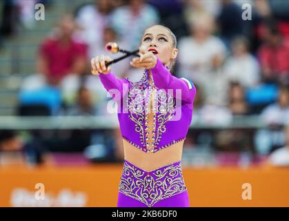 Vlada Nikolichenko d'Ukraine pendant les Championnats du monde de gymnastique rythmique 37th à l'arène nationale de gymnastique à Bakou, Azerbaïdjan sur 20 septembre 2019. (Photo par Ulrik Pedersen/NurPhoto) Banque D'Images