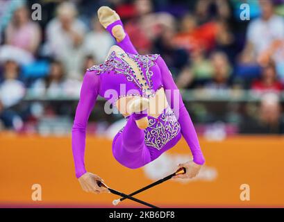 Vlada Nikolichenko d'Ukraine pendant les Championnats du monde de gymnastique rythmique 37th à l'arène nationale de gymnastique à Bakou, Azerbaïdjan sur 20 septembre 2019. (Photo par Ulrik Pedersen/NurPhoto) Banque D'Images