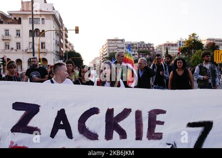 Manifestation à l'occasion d'un an après la mort de Zak Kostopoulos. Zak a battu jusqu'à la mort près de la place Omonoia à Athènes, Thessalonique, Grèce sur 21 septembre.2019. (Photo par Achilleas Chiras/NurPhoto) Banque D'Images