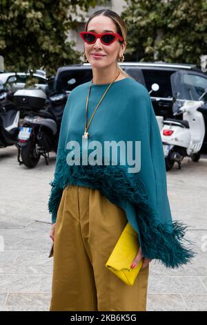 Invité vu à l'extérieur du spectacle Sportmax pendant la semaine de la mode de Milan Printemps/été 2020 sur 20 septembre 2019 à Milan, Italie. (Photo par Mairo Cinquetti/NurPhoto) Banque D'Images