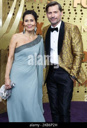 LOS ANGELES, CALIFORNIE, États-Unis - SEPTEMBRE 22 : Nukaaka Coster-Waldau et Nikolaj Coster-Waldau arrivent aux Primetime Emmy Awards 71st qui se tiennent au Microsoft Theatre L.A. Vivez sur 22 septembre 2019 à Los Angeles, Californie, États-Unis. (Photo par Xavier Collin/image Press Agency/NurPhoto) Banque D'Images