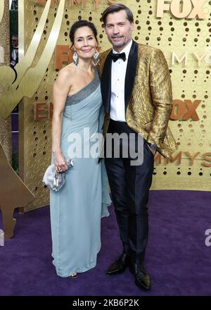 LOS ANGELES, CALIFORNIE, États-Unis - SEPTEMBRE 22 : Nukaaka Coster-Waldau et Nikolaj Coster-Waldau arrivent aux Primetime Emmy Awards 71st qui se tiennent au Microsoft Theatre L.A. Vivez sur 22 septembre 2019 à Los Angeles, Californie, États-Unis. (Photo par Xavier Collin/image Press Agency/NurPhoto) Banque D'Images