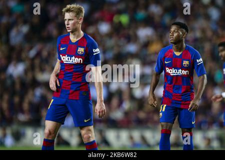 21 Frenkie de Jong de Hollande du FC Barcelone et 31 Ansu Fati du FC Barcelone pendant le match de la Liga entre le FC Barcelone et Vilareal au Camp Nou Stadium à Barcelone 24 de septembre 2019, Espagne. (Photo par Xavier Bonilla/NurPhoto) Banque D'Images