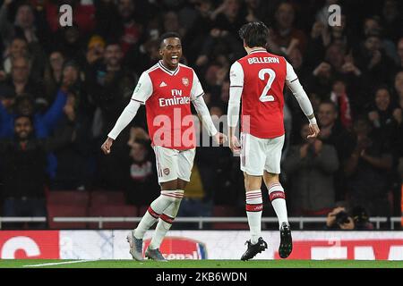 Joe Willock (28 ans) d'Arsenal célèbre après avoir obtenu un but pour le faire 3-0 lors du match de la Carabao Cup entre Arsenal et la forêt de Nottingham au stade Emirates, Londres, le mardi 24th septembre 2019. (Photo de Jon Hobley/MI News/NurPhoto) Banque D'Images