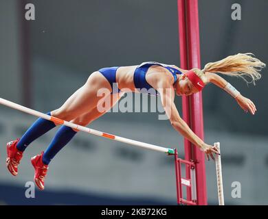 Sandi Morris des États-Unis en compétition de mât pour les femmes lors des Championnats du monde d'athlétisme de l'IAAF 17th au stade Khalifa à Doha, au Qatar, sur 27 septembre 2019. (Photo par Ulrik Pedersen/NurPhoto) Banque D'Images